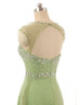 Green Tulle Beads Keyhole Back Long Prom Dress
